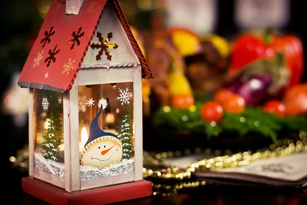 stock image Christmas lantern on a dinner table