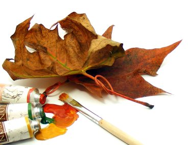 Autumn leaves with paint and art assories clipart