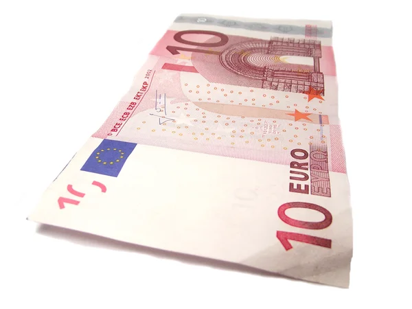 Circulated 10 euro bank note on white background — Stock Photo, Image
