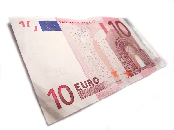 Worn 10 euro note on white background — Stock Photo, Image