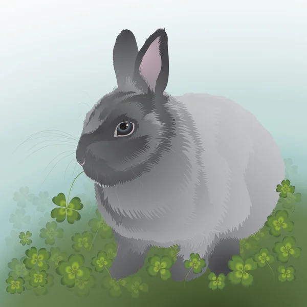 Серый кролик на удачу — стоковый вектор