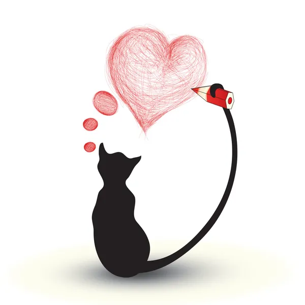 Кошка, рисунок сердца — стоковый вектор