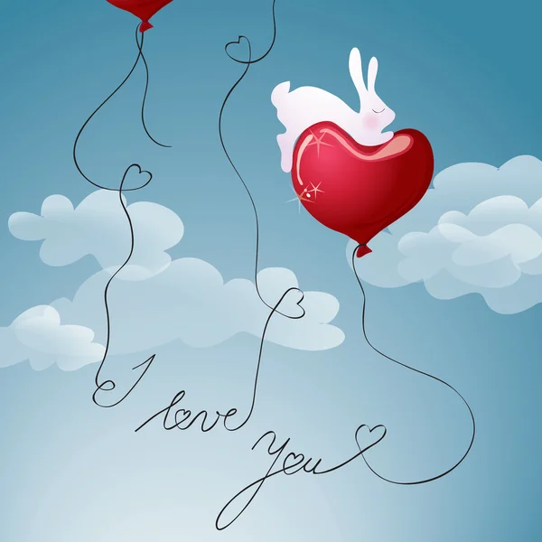 Lapin sur ballon coeur — Image vectorielle