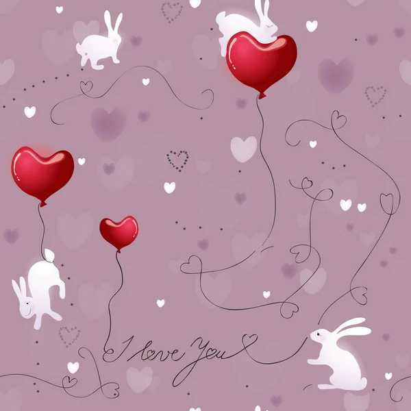 Romantic Texture with Rabbits — Wektor stockowy