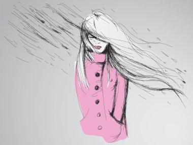 Woman in rain clipart