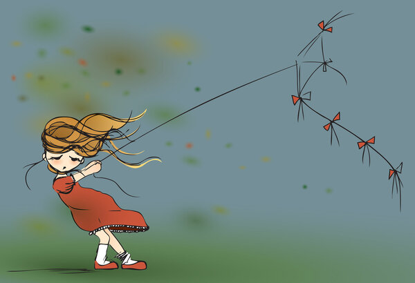 Little girl fly a kite