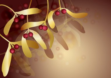 Gold Mistletoe with ruby berries clipart