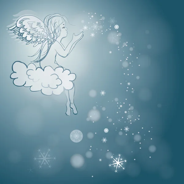 Angel maakt sneeuwvlokken — Stockvector