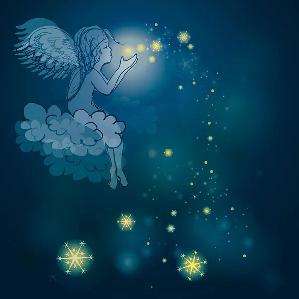 Angel plays with stars — Stock Vector