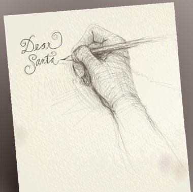 Hand writes “Dear Santa” / realistic sketch clipart