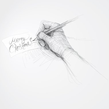 Hand writes “Merry Christmas” / realistic sketch clipart