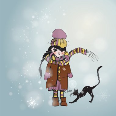 Cute child with cat clipart