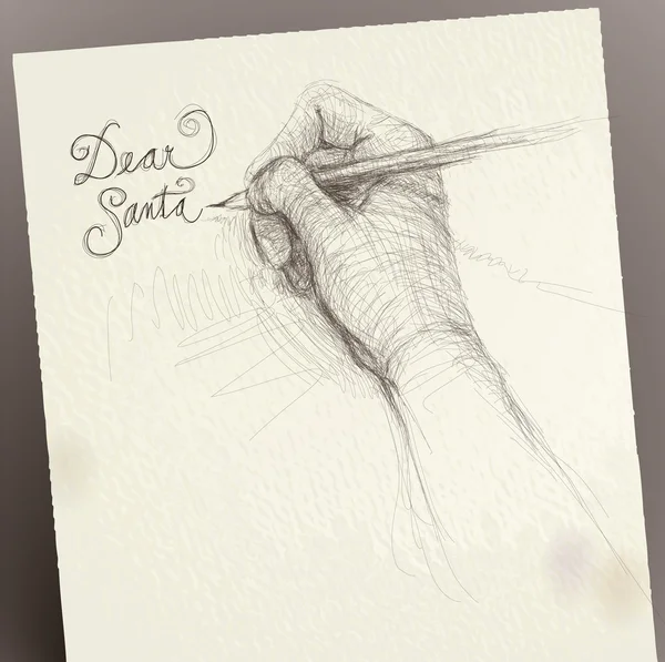 Hand schrijft? Lieve Santa? / realistische sketch — Stockvector