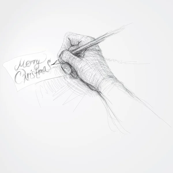Ręka pisze? Wesołych Świąt Bożego Narodzenia? / realistyczny rysunek — Wektor stockowy