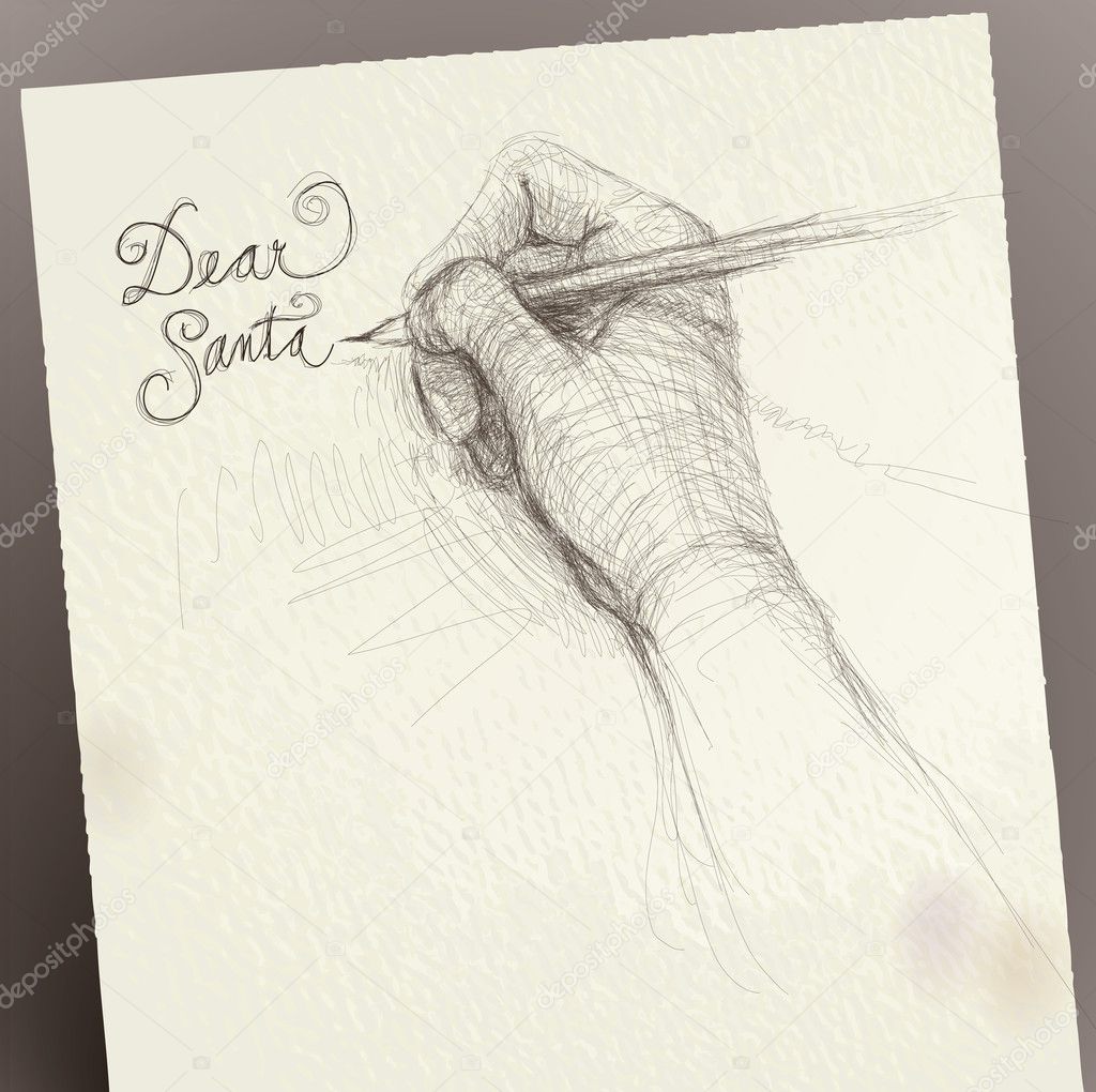 Hand writes “Dear Santa” / realistic sketch