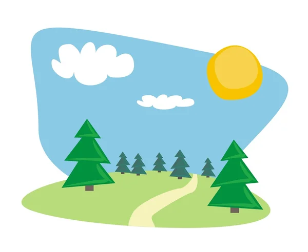 Drzewa w dzień słoneczny, niebieski niebo wektor ilustracja na białym tle — Wektor stockowy