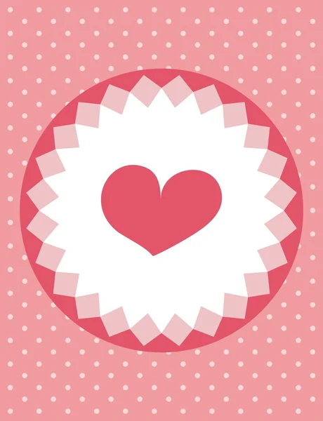 Linda tarjeta de corazón con fondo de lunares, ilustración de vectores — Vector de stock
