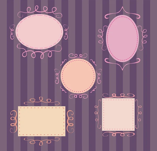 Conjunto de lindos marcos vectoriales retro de color rosa dibujado a mano — Vector de stock