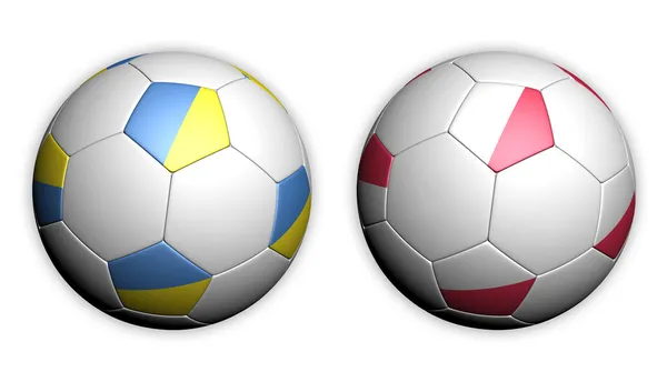 Football Euro 2012 soccer ball with Poland and Ukraine flags — Stock Photo, Image
