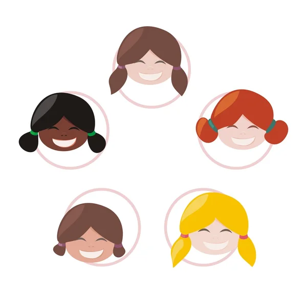 Heureux groupe de filles multiculturelles — Image vectorielle