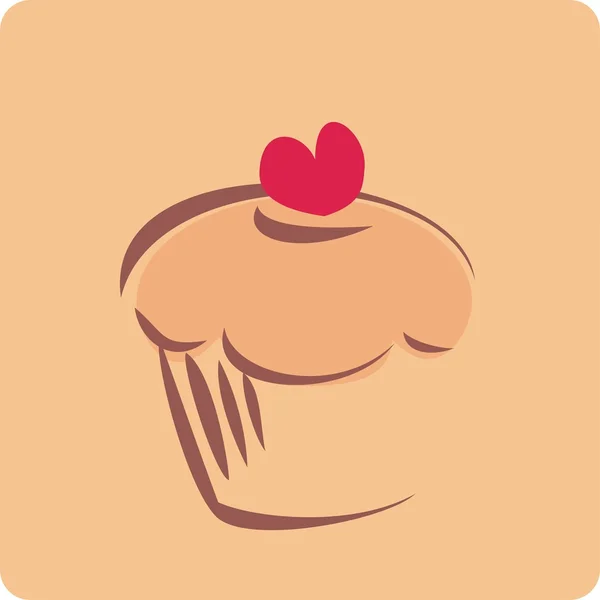 Tatlı retro cupcake siluet kalp vektör çizim ile — Stok Vektör
