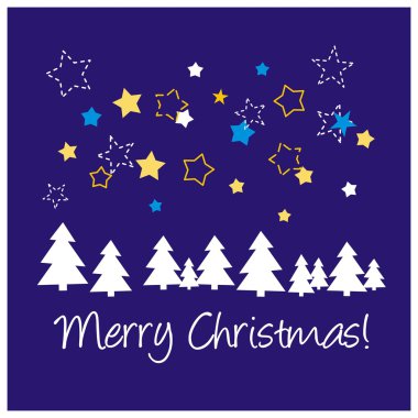 Navy blue vector background or card with stars, tree, Merry Christmas clipart