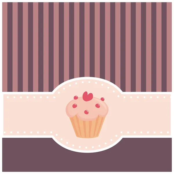 Vektor kort eller inbjudan med muffin cupcake och hjärta — Stock vektor