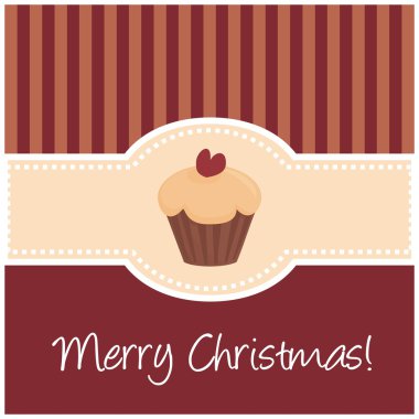 vektör koyu kırmızı Noel kartı ile kek cupcake ve kalp