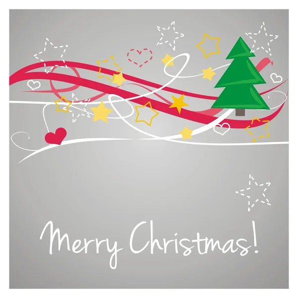 Invitación vector de plata o tarjeta con estrellas, árbol y texto Feliz Navidad — Vector de stock