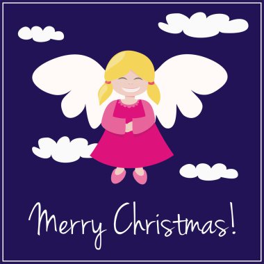 Vector card or invitation for Christmas with sweet angel girl clipart