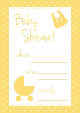 vektör baby shower kartı veya davetiye sarı unisex