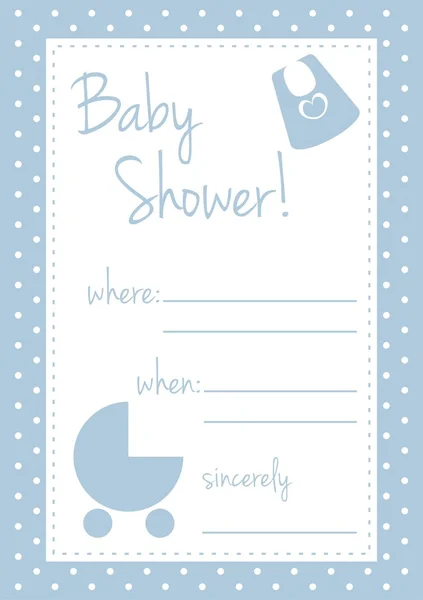 Blaue Vektor-Babyduschkarte oder Einladung für Jungen — Stockvektor