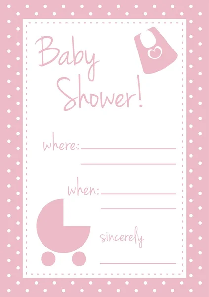 Pink vector baby shower card or invitation for a girl — Stock Vector