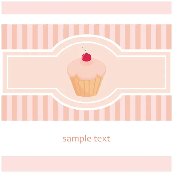 Cartão de vetor ou convite com cupcake de muffin e cereja — Vetor de Stock