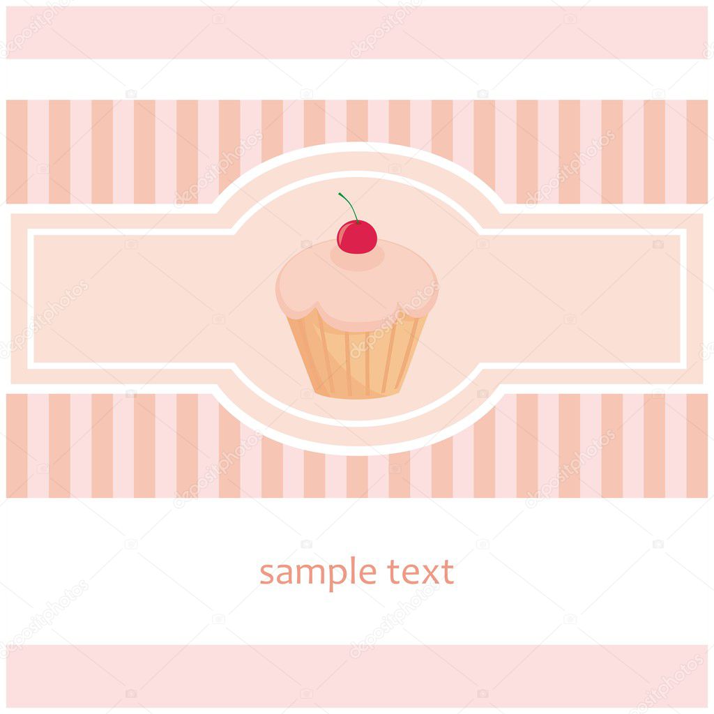 Vector card or invitation with muffin cupcake and cherry