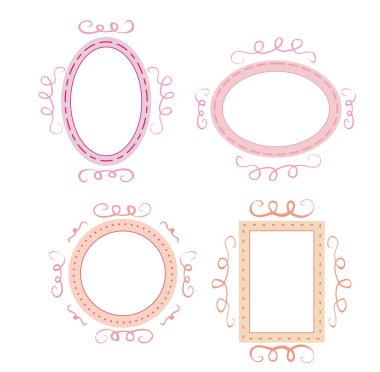 Set of vector, cute, hand-drawn empty retro frames clipart