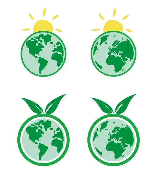 Vector ecologie pictogrammen met de planeet aarde en zon — Stockvector