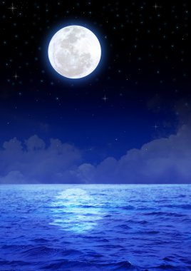 Full Moon Over The Ocean clipart