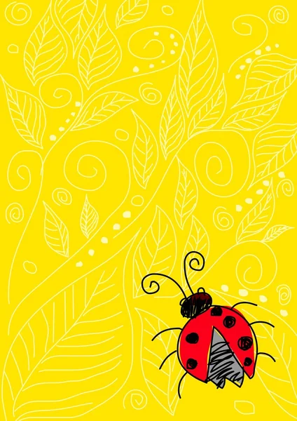 Ladybug On Yellow — Stock Vector