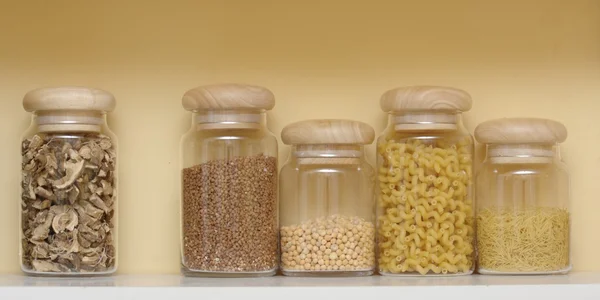 stock image Shelf with cereals containers