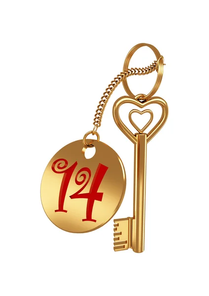 3D χρυσό κλειδί στην αγάπη — Φωτογραφία Αρχείου