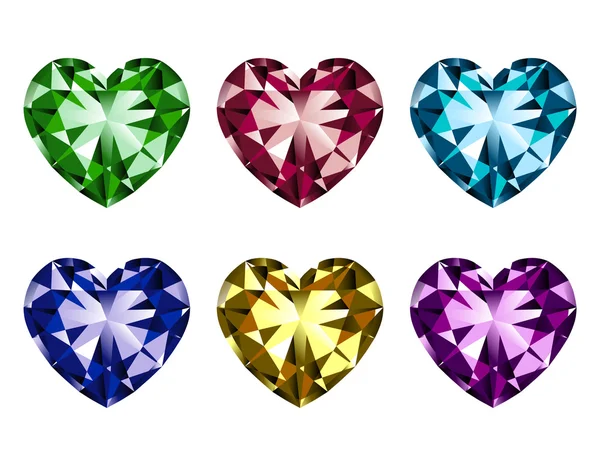 Conjunto de gemas en forma de corazón — Vector de stock