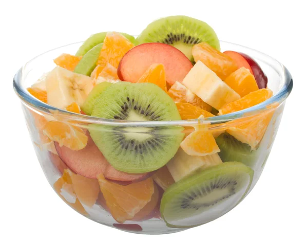 Salada de frutas em tigela de vidro — Fotografia de Stock