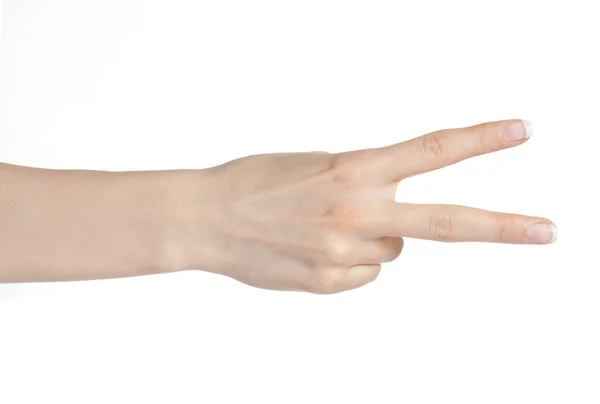 Mujer mano tijeras gesto — Foto de Stock