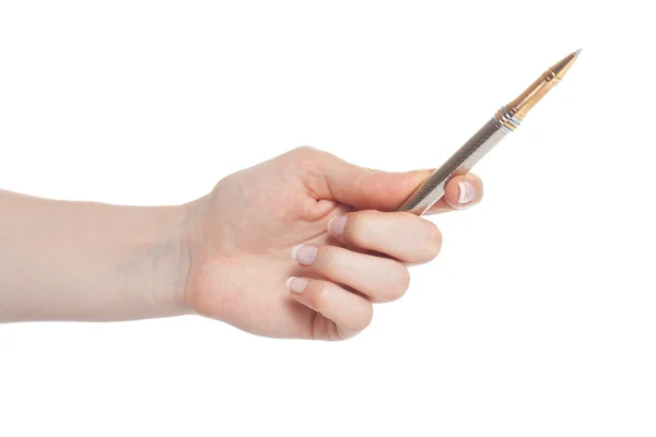 Kvinna hand anläggning penna — Stockfoto