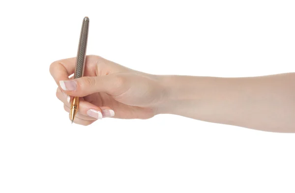 Femme écriture à la main avec stylo — Photo