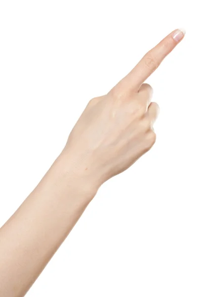 Woman hand pointing up — Stock Photo, Image