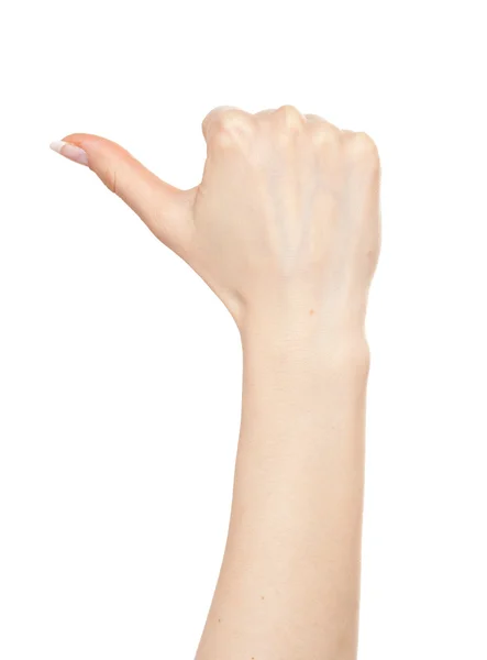 Frauenhand zeigt nach links — Stockfoto