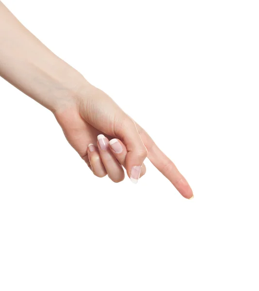 Woman hand pointing down — Stock Photo, Image