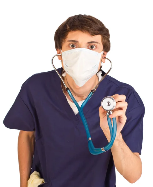 Orolig medicinsk arbetare med stetoskop — Stockfoto